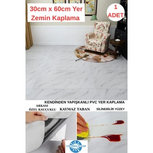 30CM x 60CM 1 Adet Yapışkanlı Floor Pvc Panel Yer Zemin Kaplama Paneli Arkası Kauçuklu Banyo Mutfak