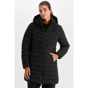 DeFactoFit Su Geçirmez Çıkarılabilir Kapüşonlu Fermuar Kapamalı Cepli Uzun Şişme Mont C6035AX24WN