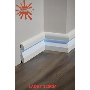 Renkli Duvarlar 11.5 cm   x  120 cm  Polimer Lake Beyaz Ledli Süpürgelik Salon Ev Ofis Koridor Çıta Parke Süpürgelik