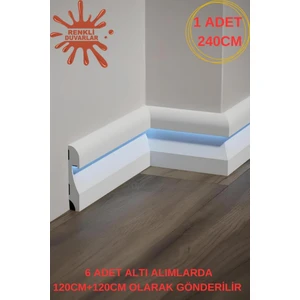 Renkli Duvarlar 11.5 cm   x  240 cm  Polimer Lake Beyaz Ledli Süpürgelik Salon Ev Ofis Koridor Çıta Parke Süpürgelik