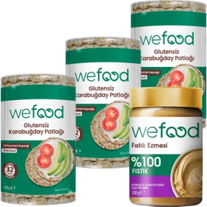 Şekersiz Sade Fıstık Ezmesi 300 gr+ Wefood Karabuğday Patlağı 100 gr 3'lü