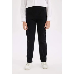 Erkek Çocuk Düz Paça Beli Lastikli Cepli Basic Düz Siyah Gabardin Okul Pantolonu T8850A624AU