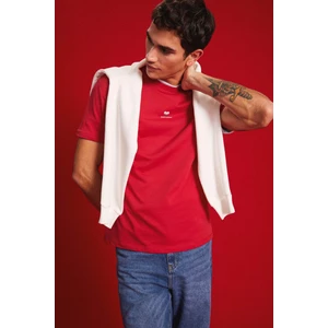 %100 Pamuk Regular Fit Bisiklet Yaka Kalp Baskılı Kısa Kollu Kırmızı Tişört D5156AX25SP