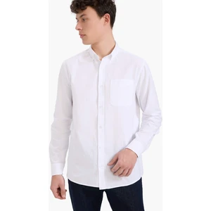 %100 Pamuk Regular Fit Polo Yaka Oxford Basic Düz Uzun Kollu Beyaz Gömlek A8028AX25SP