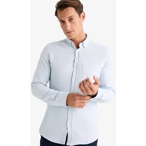 Slim Fit Dar Kesim Polo Yaka Dokulu Uzun Kollu Gömlek