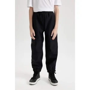 Erkek Çocuk Beli ve Paçası Lastikli Kargo Cepli Pelüş Polar Astarlı Siyah Jogger Pantolon D3460A824WN