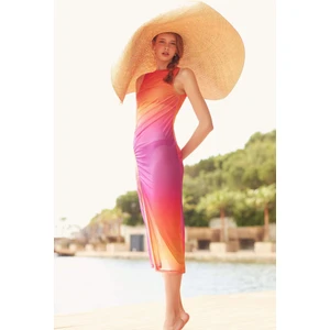 Regular Fit Degrade Baskılı Tül Maxi Plaj Elbisesi-Fall in Love C4417AX24HS