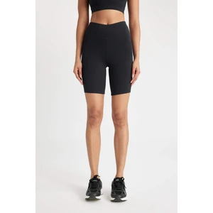 Siyah Yüksek Bel Beli Saran Biker Esnek Kısa Basic Düz Sporcu Tayt Z6741AZ24AU
