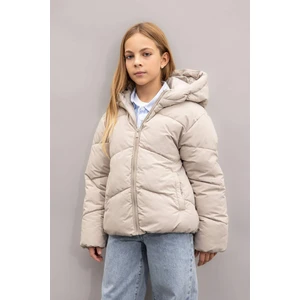 Kız Çocuk Okul Su İtici Rüzgar Geçirmez Kapüşonlu Cepli Fermuarlı Şişme Mont C5389A824AU