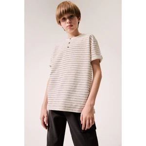 Erkek Çocuk Hakim Yaka Çizgili Kısa Kollu Tişört C2602A825SM