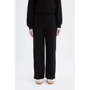 Relax Fit Beli Lastikli Selanik Kumaş Basic Düz Triko Siyah Pantolon B4311AX24WN