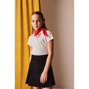Kız Çocuk Slim Fit Dar Kesim Polo Yaka Basic Düz Fitilli Kaşkorse Kısa Kollu Tişört Z7794A625SM