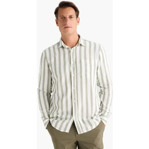 %100 Pamuk Regular Fit Polo Yaka Çizgili Uzun Kollu Gömlek D6114AX25SM