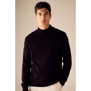 Siyah Slim Fit Dar Kesim Yarım Balıkçı Yaka Basic Düz Triko Kazak R1127AZ23WN