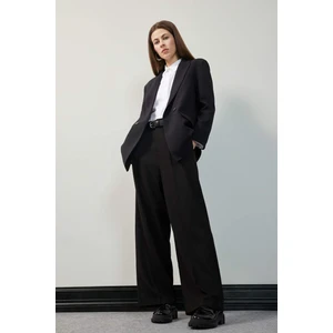 Wide Leg Pensli Klasik Palazzo Pantolon Geniş Bol Paça Basic Düz Uzun Boy Yüksek Bel Cepli Siyah C2020AX24AU