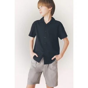 Erkek Çocuk Oversize Geniş Kalıp Polo Yaka Keten Görünümlü Kısa Kollu Gömlek D5861A825SM