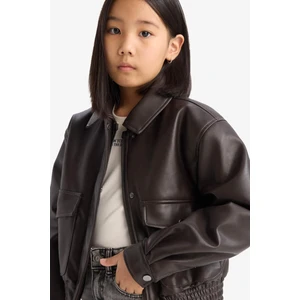 Kız Çocuk Su Geçirmez Fermuarlı Çift Cepli Suni Deri Mont Ceket D6925A825SP