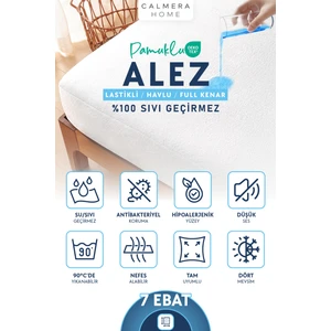 Calmera Home Pamuklu Su/Sıvı Geçirmez Alez | Havlu Yatak Koruyucu - Full Kenar Fitted | Bebek / Tek Çift Kişilik / Battal - Beyaz - 60 x 120  cm