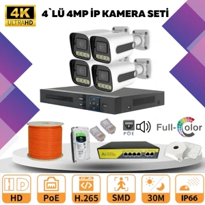 Go Vision 4'lü Güvenlik Ip Kamera Seti - 4mp Dış Mekan Kamera, 3.6mm Lens, H.265, Poe, Warm LED Gece Görüşlü
