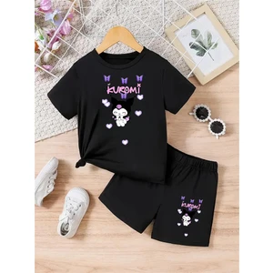 Calp Teks Kuromi 2704 Baskılı Şort/t-Shirt Alt-Üst Çocuk Yazlık Takım