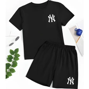 Calp Teks Ny Baskılı Şort/t-Shirt Alt-Üst Unisex Çocuk Yazlıktakım