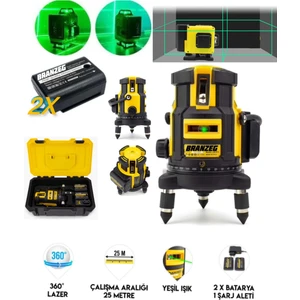 Şarjlı Çift Akülü Profesyonel 4 Köşe 4×360 5 Yönlü  Lazer Terazi Lazer Metre Çizgi Hizalama