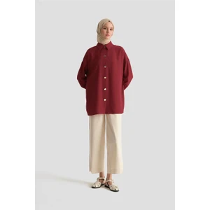 Önü Metal Düğmeli Gömlek 25YH3000 Koyu Kırmızı