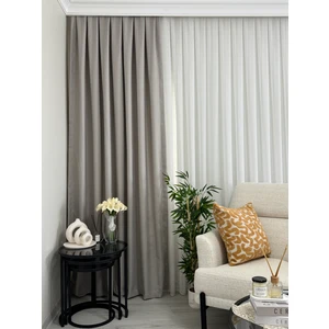 Taş Keten Fon Perde Sık Pile