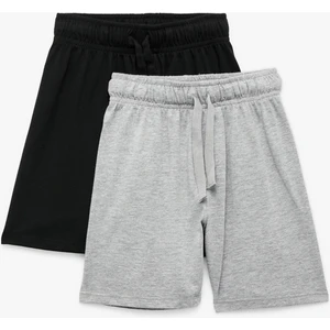 Pamuklu Beli Bağlamalı 2'li Basic Şort Seti