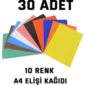 30 Adet A4 Elişi Kağıdı Karışık Renk 10'lu