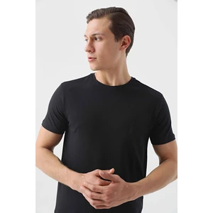 Twn Slim Fit Siyah Düz Kabartma Baskılı T-Shirt