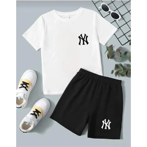 Calp Teks Ny Baskılı Şort/t-Shirt Alt-Üst Unisex Çocuk Yazlıktakım
