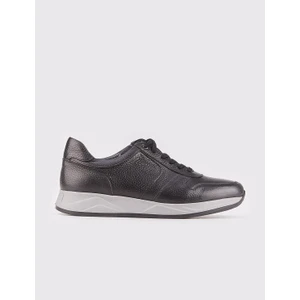 Gerçek Deri Siyah Bağcıklı Sneaker Erkek Spor Ayakkabı