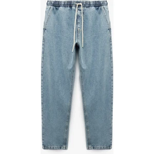 Pamuklu Cep Detaylı Beli Bağcıklı Jean Pantolon