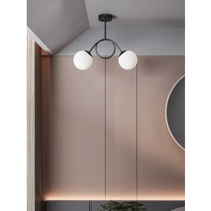 Arven Modern Siyah Metal Beyaz Cam 2'li Cam Küre Avize | Yay Formlu Aydınlatma Avize Modeli