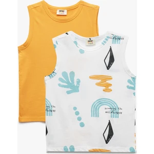 Pamuklu Baskılı Bisiklet Yaka Kolsuz 2'li Atlet Seti