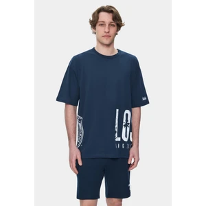 Ignıso Lacivert Bisiklet Yaka Baskılı Oversize Erkek Tshirt