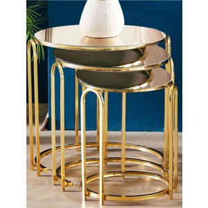 Zigon Sehpa Bronz Ayna Lenka Yuvarlak 3'lü Gold Metal Sedaş-Lenka-Zigon-Gold