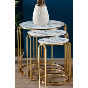 Lenka Zigon Sehpa Takımı Yuvarlak 3'lü Gold Metal - Beyaz Mermer Cam Sedaş-Lenka-Zigon-Gold