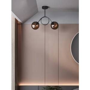 Arven Modern Siyah Metal Bal Rengi 2'li Cam Küre Avize | Yay Formlu Aydınlatma Avize Modeli
