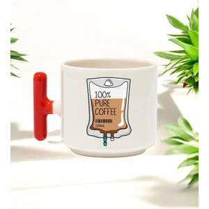 Pure Coffee Serum Tasarımlı Kırmızı T Kulplu Seramik Baskılı Kupa Bardak 250 ml