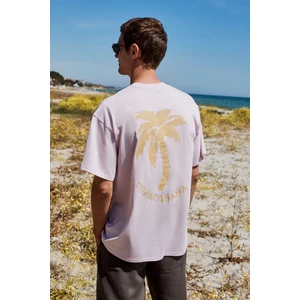 Copacabana Erkek Ön Arka Çatlayan Baskı Detaylı %100 Organik Pamuk Oversize Kısa Kollu Pembe T-shirt