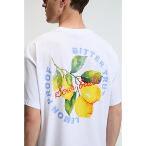 FLAVOR Erkek Oversize %100 Pamuk Baskılı Yuvarlak Yaka Beyaz T-Shirt