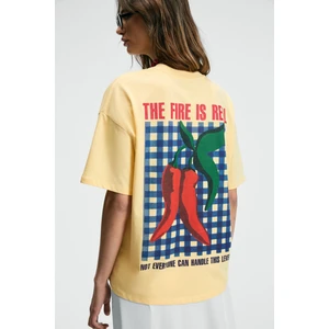 CASSIANE Kadın Bisiklet Yaka Kısa Kollu Ön Ve Arka Baskılı Regular Sarı T-Shirt