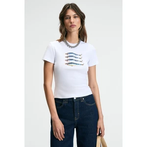 ATHEA Kadın Bisiklet Yaka Kısa Kollu Önü Baskılı Slim Beyaz T-Shirt