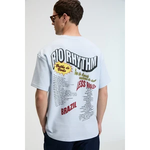 YUM Erkek Oversize Baskılı Yuvarlak Yaka Mavi T-Shirt