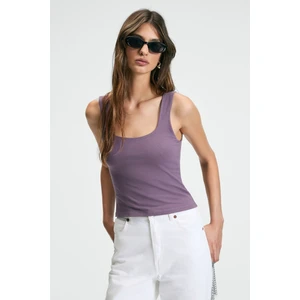 Sanukı Kadın Slim Kısa Oyuk Yaka Mor Bluz