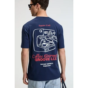 BITE Erkek Oversize %100 Pamuk Baskılı Yuvarlak Yaka Lacivert T-Shirt