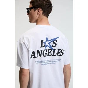 NIBBLE Erkek Oversize %100 Pamuk Baskılı Yuvarlak Yaka Beyaz T-Shirt