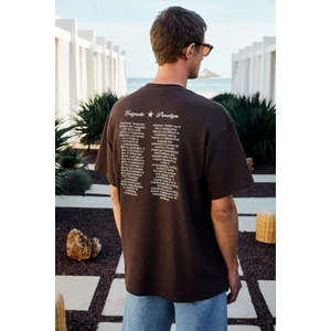 Benzo Erkek Ön Arka Baskı Detaylı  Organik Pamuk Oversize Kısa Kollu Koyu Kahverengi T-Shirt